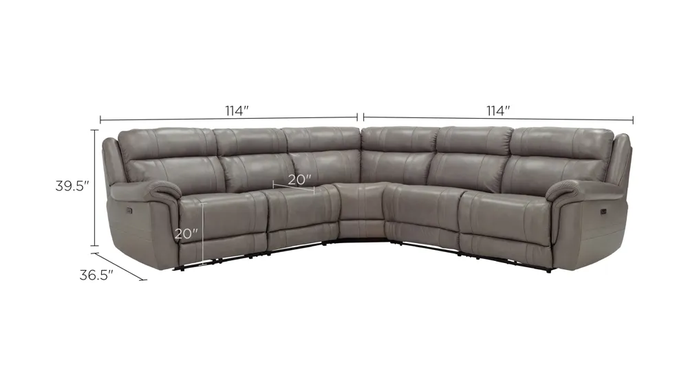 Ridgewood 5-pc. Leather Power-Reclining Sectional Sofa Dimensions