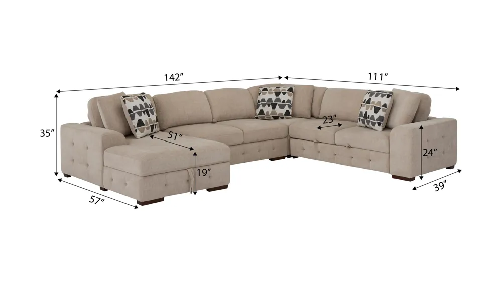 Dolman 4 pc. Sectional with Pop-Up Sleeper Dimensions