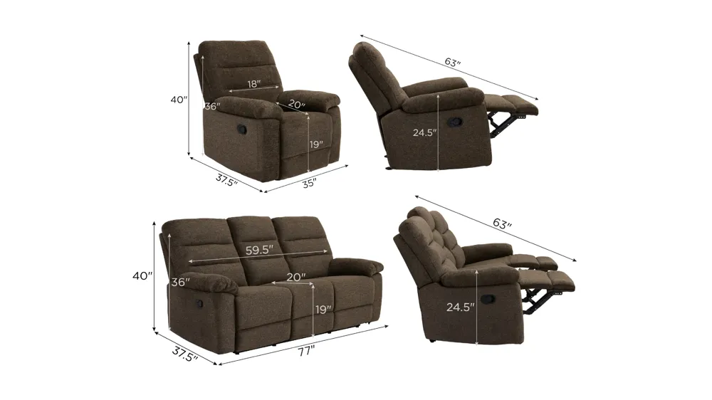 Bennington Manual Living Room Set Dimensions