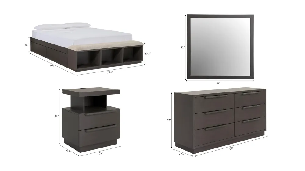 Paramore 4-pc. Bedroom Set w/ 1-Side Storage Dimensions