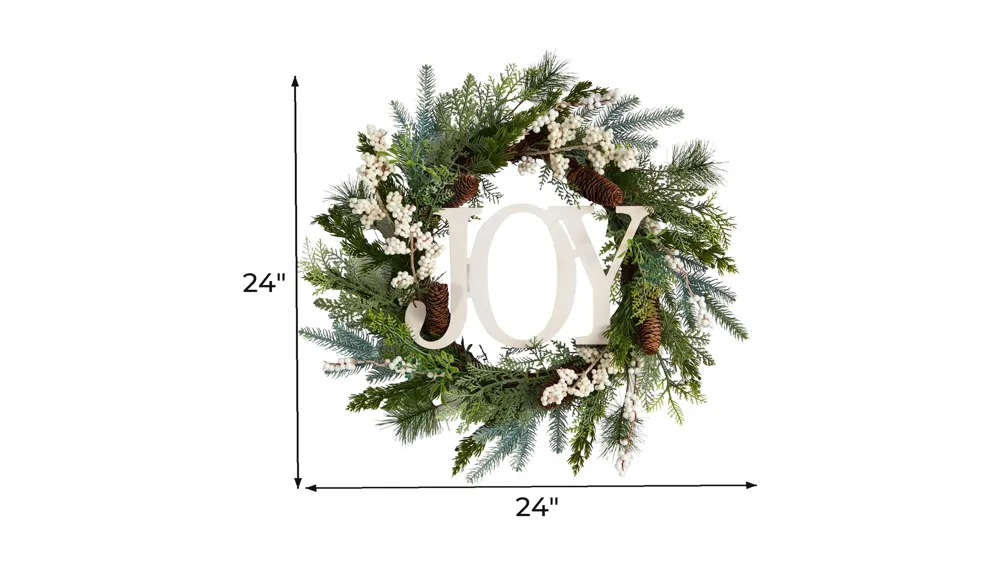 24" Joy Holiday Foliage Artificial Wreath Dimensions