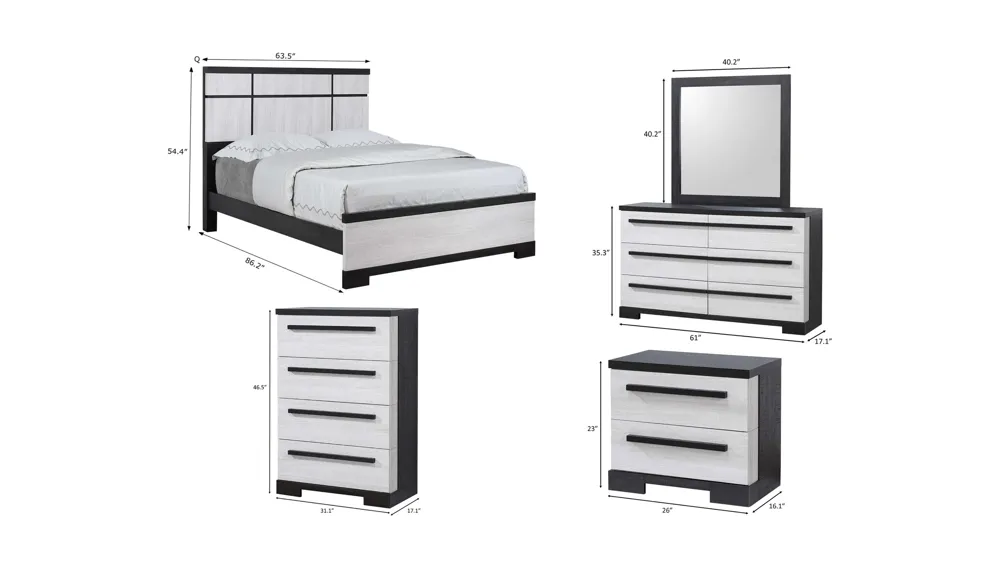 Remington 5-pc. Bedroom Set Dimensions
