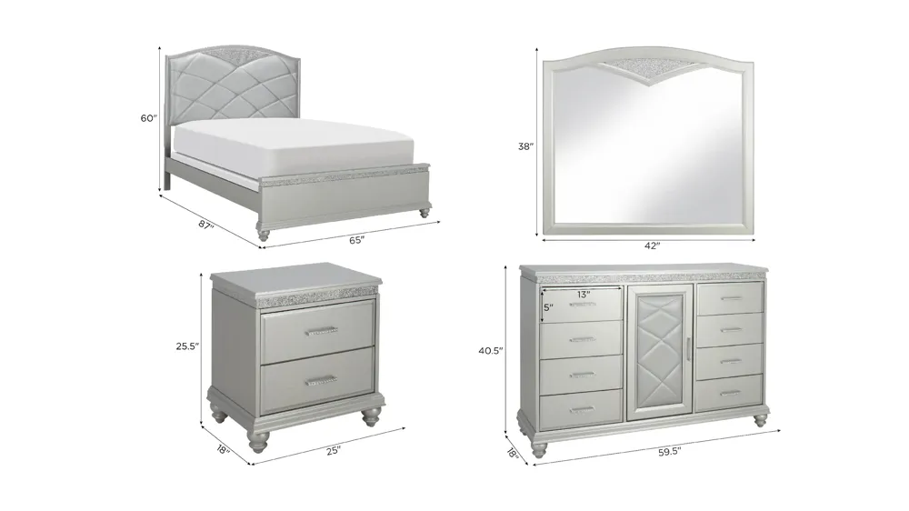 Amina 4-pc. Bedroom Set Dimensions