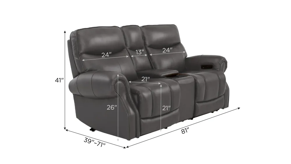 Brooks 3-pc. Zero Gravity Triple Power Console Loveseat Dimensions