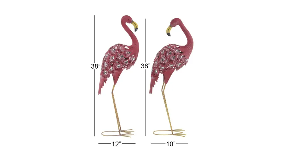 Ivy Collection Pink Metal Garden Sculpture Set of 2 Dimensions