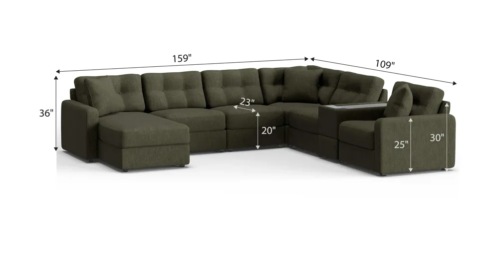 ModularOne 7-pc. Sectional w/One Power Console Dimensions