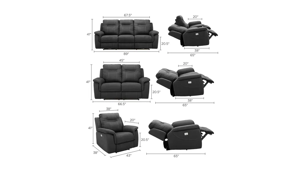 Stanfield Dual Power Living Room Set Dimensions