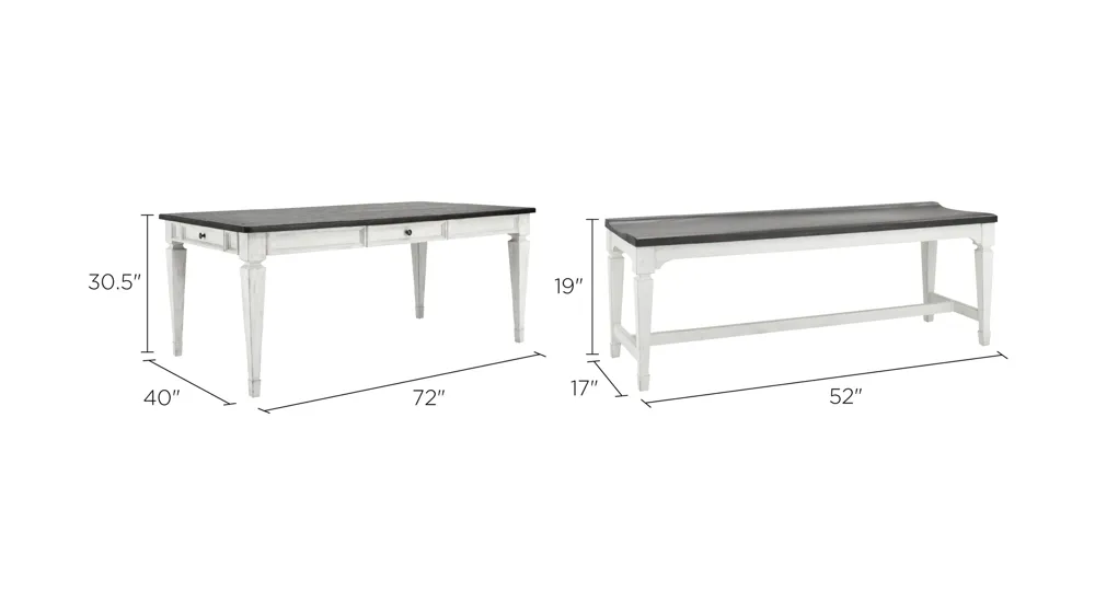 Shelby 3-pc. Dining Set w/Benches Dimensions