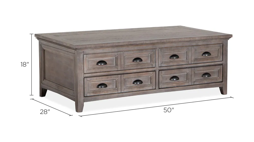 Paxton Place Rectangular Lift-Top Coffee Table w/Casters Dimensions