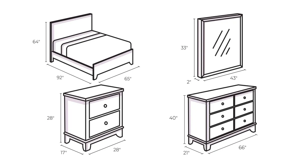 Hollywood Hills 4-pc. Upholstered Bedroom Set Dimensions