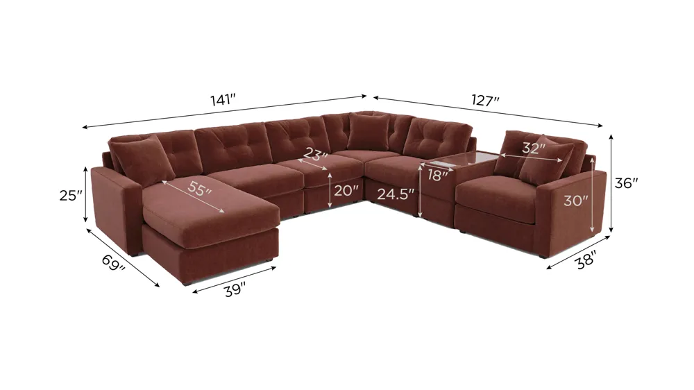 ModularOne 7-pc. Sectional w/One Power Console Dimensions