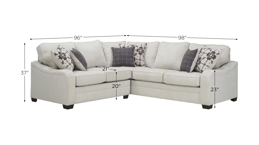 Caid 2-pc. Chenille Sectional Sofa Dimensions