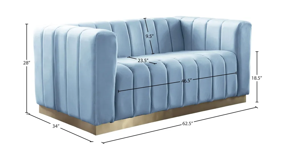 Marlon Velvet Loveseat Dimensions