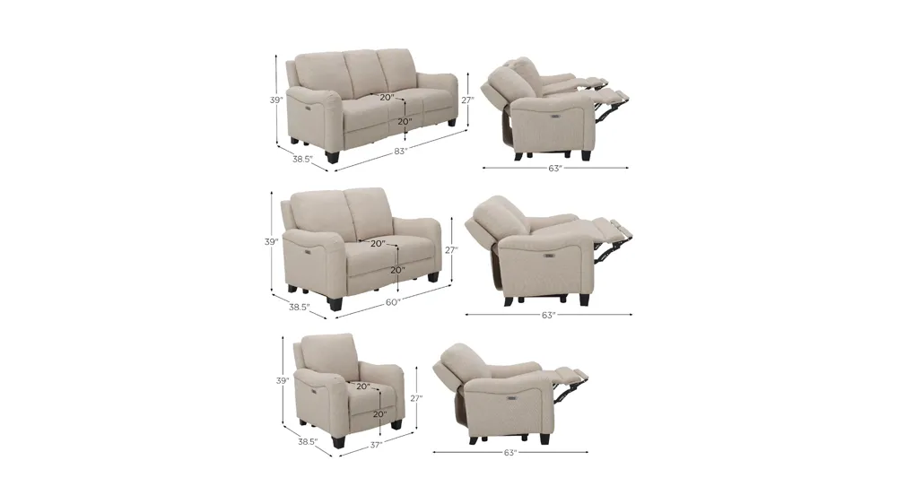 Dillon Living Room Set Dimensions