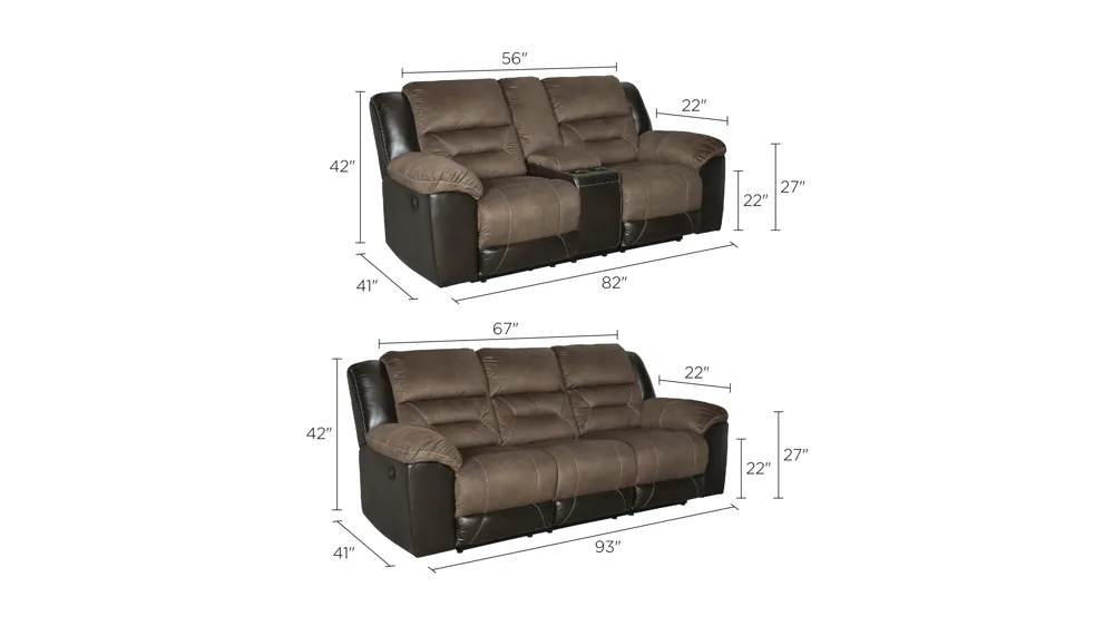 Harmon 2-pc. Reclining Sofa and Loveseat Set Dimensions