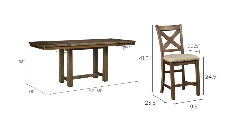 Montana 5-pc. Counter-Height Dining Set w/ Leaves Dimensions