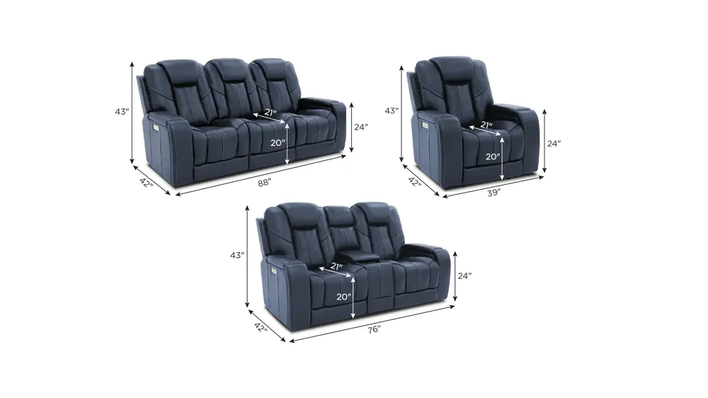 Starlight Triple Power Living Room Set Dimensions