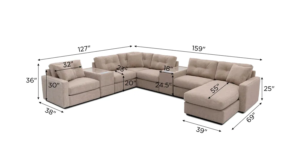 ModularOne 8-pc. Sectional w/One Power Console Dimensions