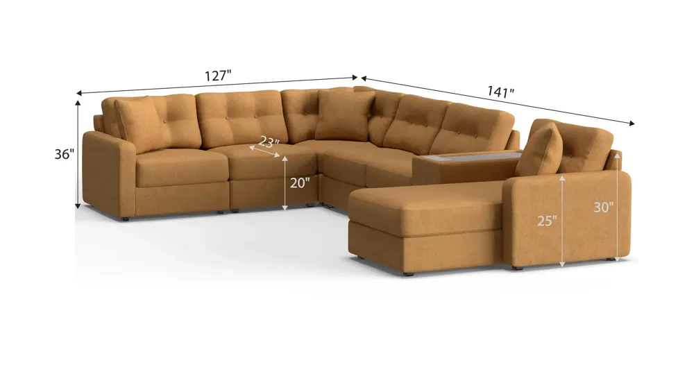 ModularOne 7-pc. Sectional w/One Power Console Dimensions