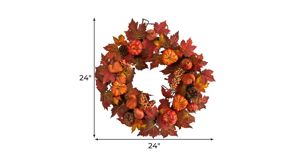 Crisp 24" Maple Leaves and Pumpkin Wreath Dimensions