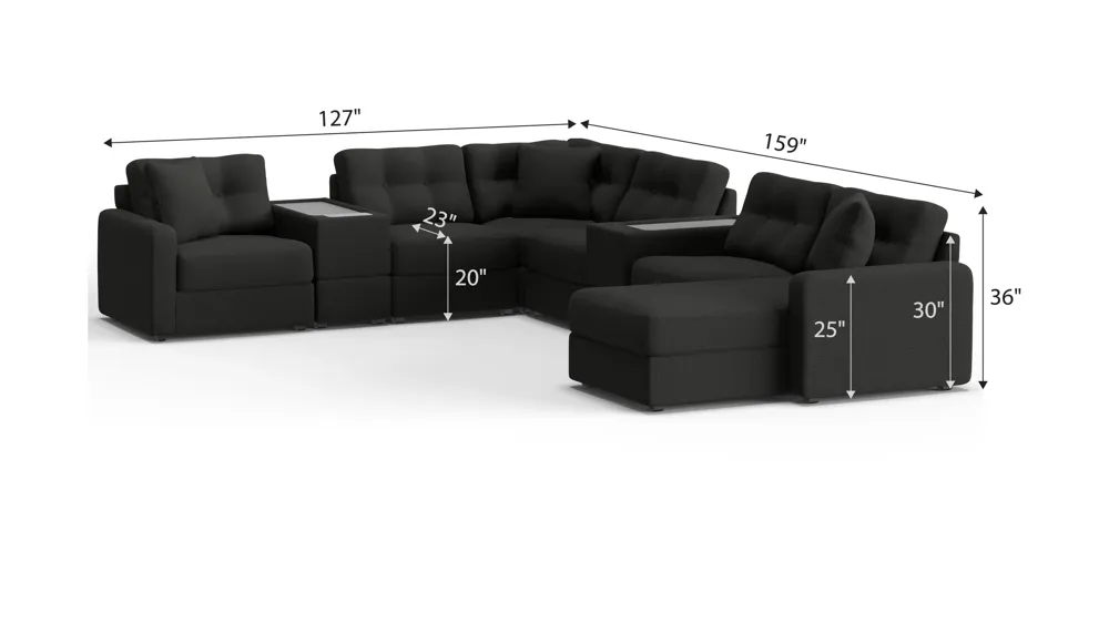 ModularOne 8-pc. Sectional w/One Power Console Dimensions