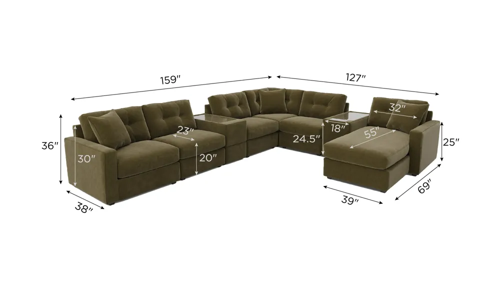 ModularOne 8-pc. Sectional w/One Power Console Dimensions