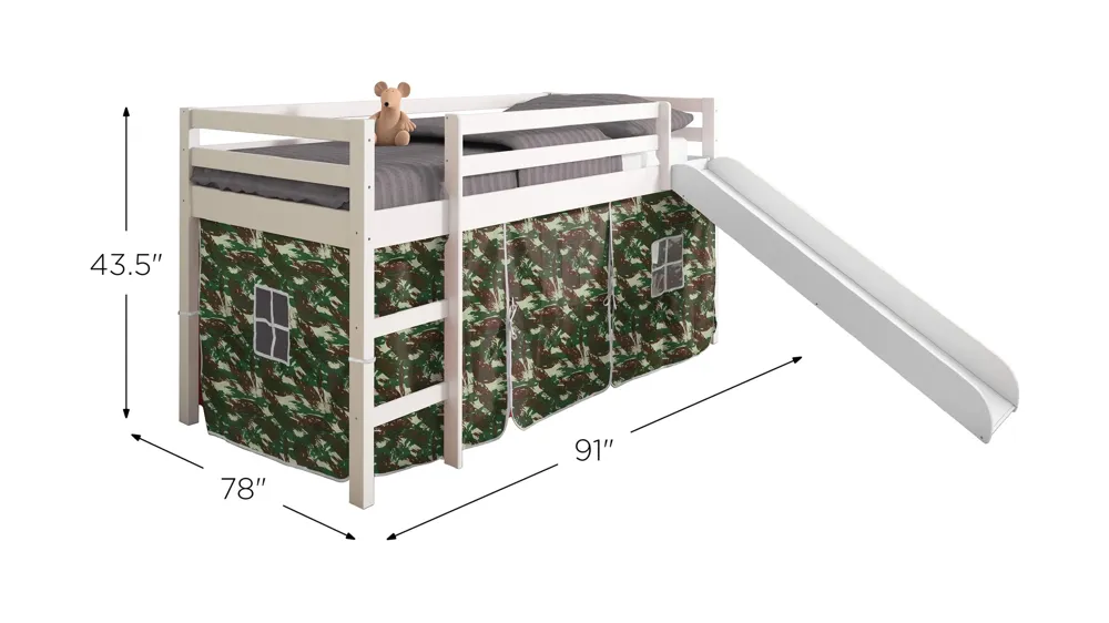 Tent Low Loft Bed with Slide & Tent Kit Dimensions