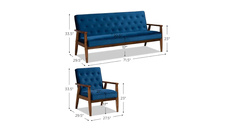 Sorrento 3-pc. Living Room Set Dimensions