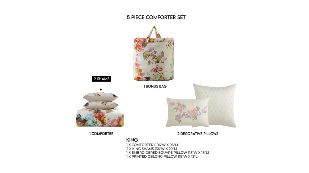 Bebejan Antique Flowers 5-pc. Reversible Comforter Set Dimensions