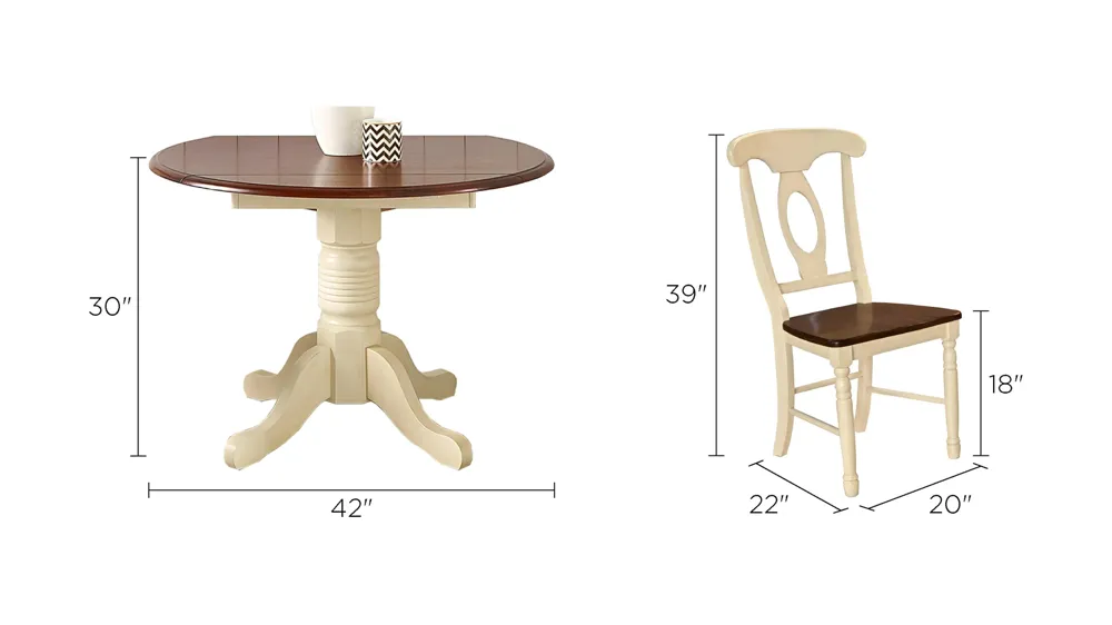 British Isles 3-pc. Round Double Drop-Leaf Napoleon Dining Set Dimensions
