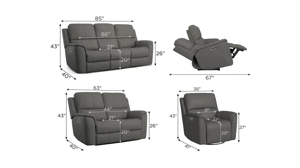Henrick Triple Power Leather Living Room Set Dimensions