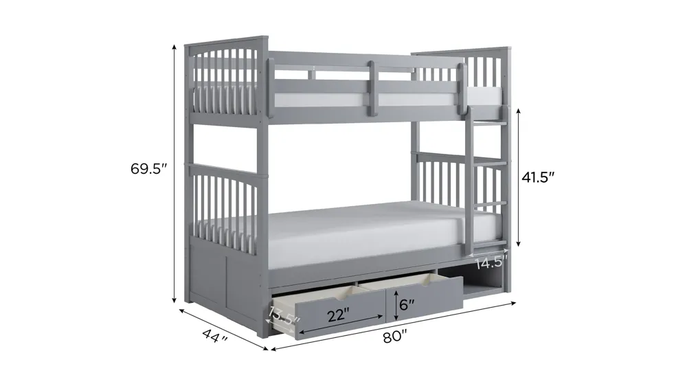 Apollo Bunk Bed with Storage Dimensions
