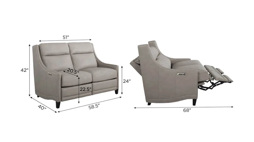 Sebastian Leather Power Loveseat w/ Power Headrest Dimensions