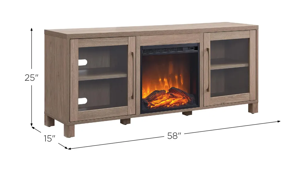 Ursula TV Stand with Log Fireplace Dimensions