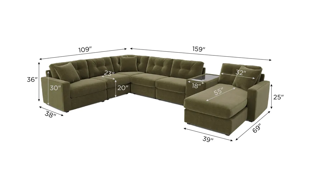 ModularOne 7-pc. Sectional w/One Power Console Dimensions
