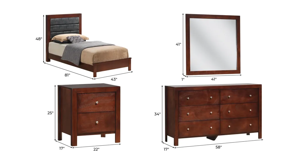 Burlington 4-pc. Upholstered Bedroom Set Dimensions