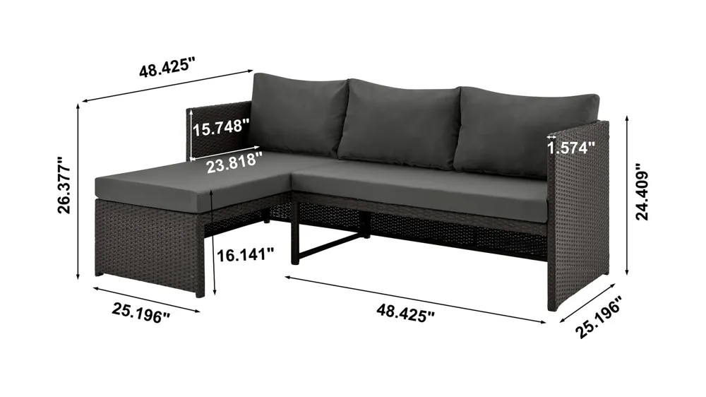 Menton 2 Pc Outdoor Patio Set Dimensions