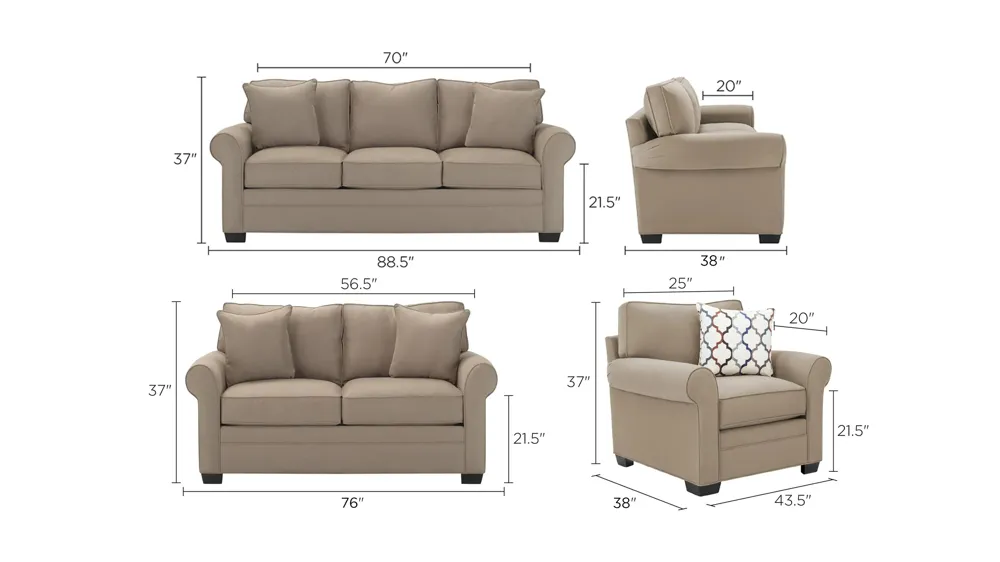 Wellsley Living Room Set Dimensions