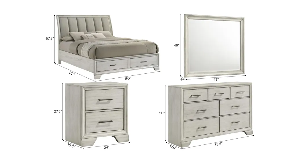 Wegner 5-pc. Bedroom Set w/ Storage Dimensions