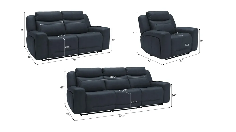 Morgenthal Triple Power Living Room Set w/ Heat & Massage Dimensions