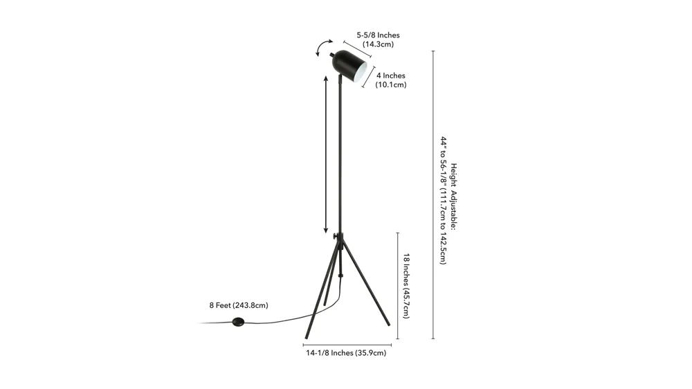 Marissa Tripod Floor Lamp Dimensions