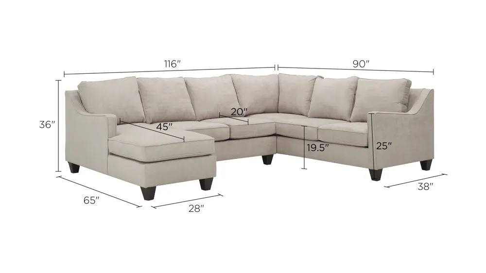Ezra 3-pc. Chenille Sectional Sofa Dimensions