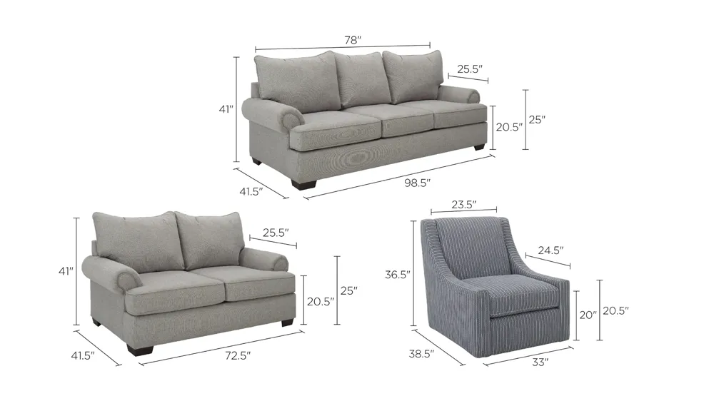 Caldwell Living Room Set Dimensions