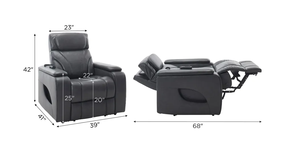 Avis Zero Gravity Power Recliner w/ Power Headrest, Lumbar, Heat and Massage Dimensions