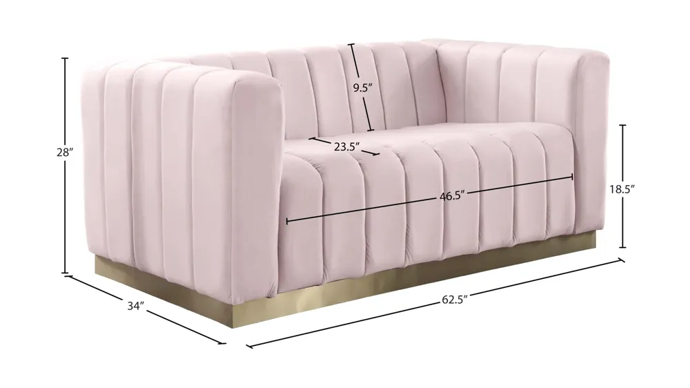 Marlon Velvet Loveseat Dimensions
