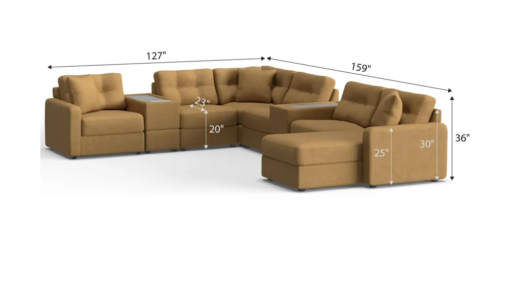 ModularOne 8-pc. Sectional w/One Power Console Dimensions