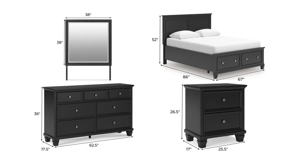 Reed 4-pc. Storage Bedroom Set Dimensions