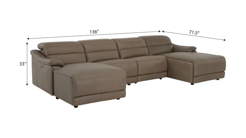 Tucker 4-pc. Triple Power Leather Sectional Dimensions