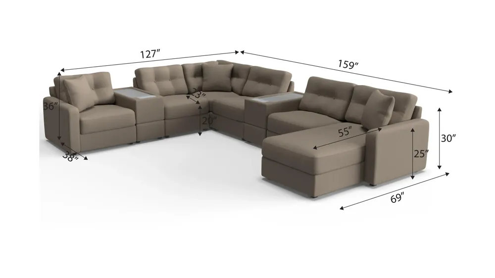 ModularOne 8-pc. Sectional w/Two Power Consoles Dimensions