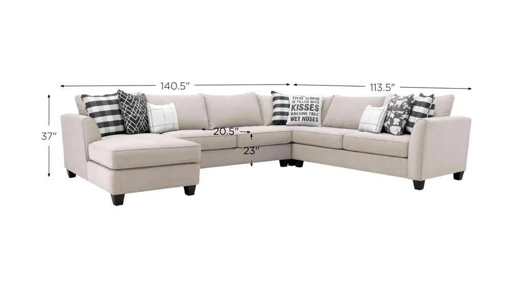 Daine 4-pc. Sectional Sofa Dimensions